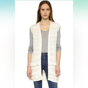Vince White Fringe Open Long Vest Size L
